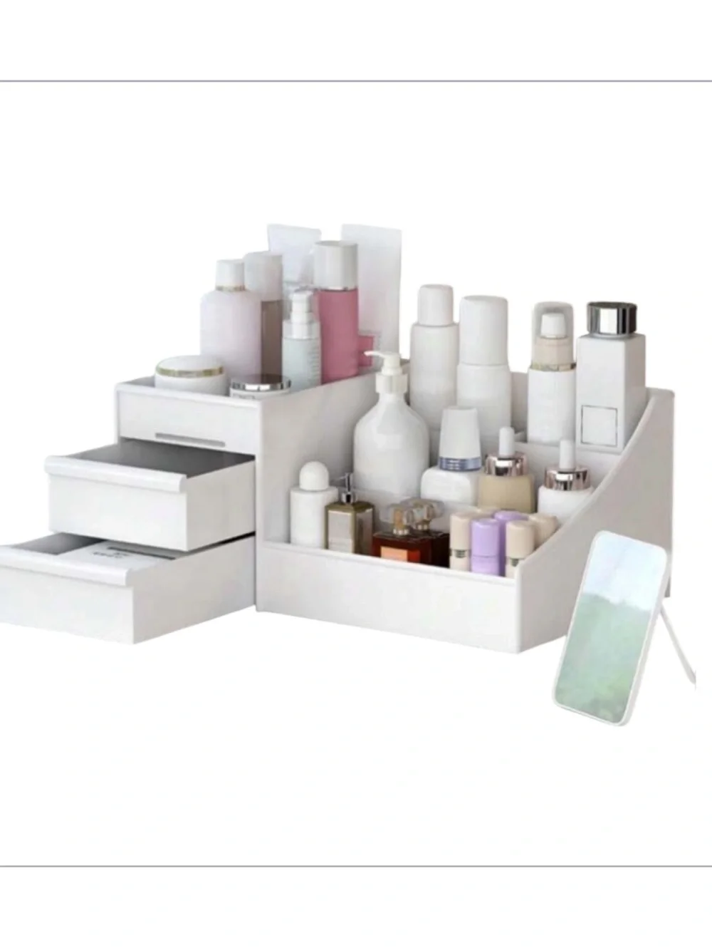 1pc White Drawer Cosmetic Storage Box, Makeup Organizer With Dividers